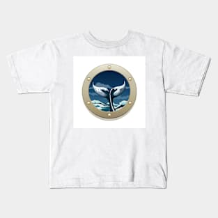 whale tail in a ship window Kids T-Shirt